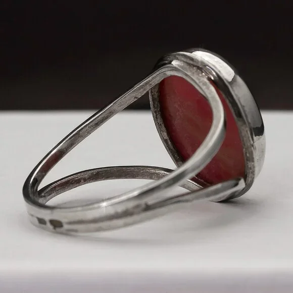 Natural Red Rhodonite Ring, Natural Rounded Rhodonite Sterling Silver Size 7 - Picture 5 of 5